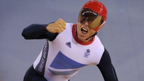 Sir Chris Hoy celebrating