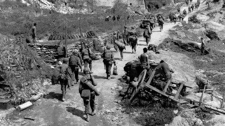 US troops make their way up into the hills. From the book Monte Cassino: Ten Armies in Hell by Peter Caddick-Adams