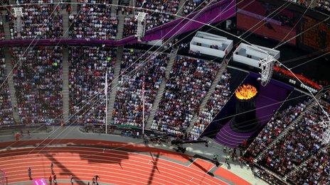 The Olympic Stadium on the first day of athletics at the Games