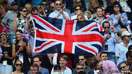 People holding Union Jack flag