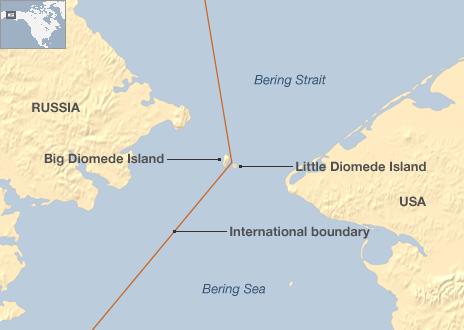 Map showing location of Diomede islands