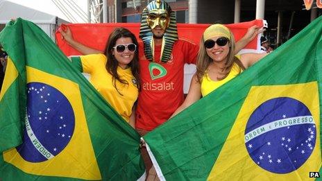 Brazilian fans in Cardiff for one of their matches