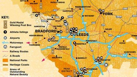 Yorkshire medallists map