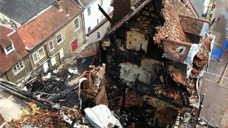 Aerial view of the fire-damaged Cupola House in Bury St Edmunds