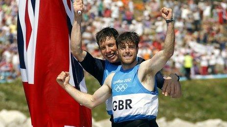 Luke Patience and Stuart Bithell celebrate winning silver at London 2012