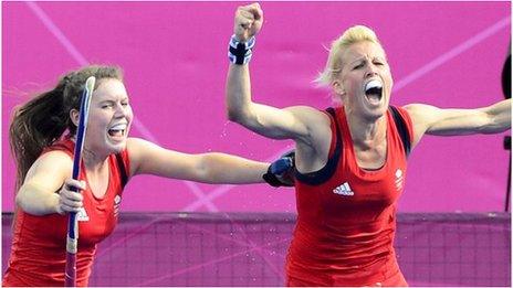 Alex Danson (right) celebrates after scoring for GB