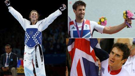 Jade Jones( Reuters/Darren Staples); top: Tom James (AFP/GettyImages/Franciso Leonfrancisco); bottom: Geraint Thomas (Reuters/Cathal McNaughton)