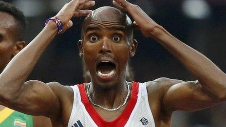 Mo Farah celebrates 5,000m gold