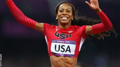 Sanya Richards-Ross celebrates victory for USA