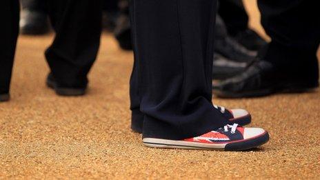 Theresa May wearing her 'lucky' Union Jack pumps