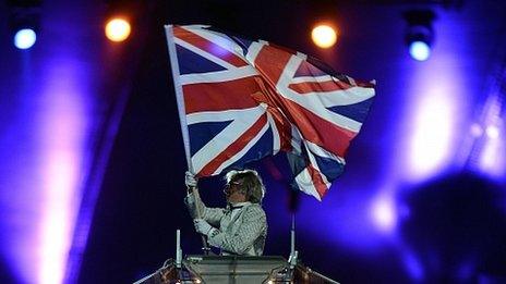Union jack aloft at the closing ceremony