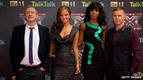 Louis Walsh, Tulisa Contostavlos, Kelly Rowland and Gary Barlow