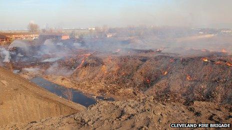 Wood recycling fire at Port Clarence