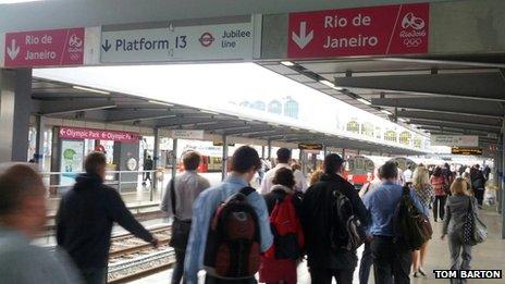 Signs for Rio 2016 at Stratford Train Station, England