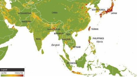 Map showing the economic exposure of Asian nations in 2012 (Image: Maplecroft)
