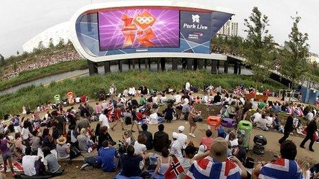 Crowds watching the Olympics on big screens