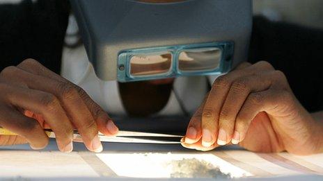 Sorting diamonds in Botswana, archive shot