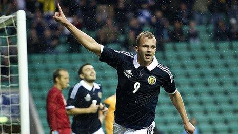 Jordan Rhodes celebrates after scoring for Scotland against Australia