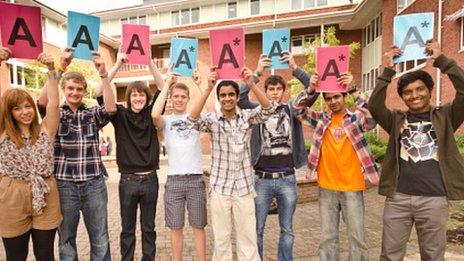 These students at Yale College in Wrexham were celebrating top grades