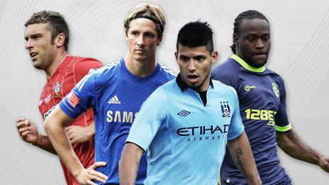 Left to right: Rickie Lambert, Fernando Torres, Sergio Aguero, Victor Moses