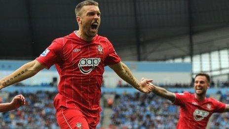 Rickie Lambert celebrates scoring for Southampton against Manchester City