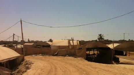 Tents covering tunnels on Gaza-Egypt border