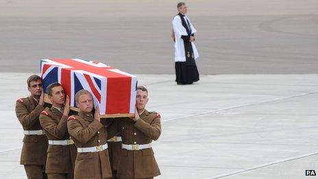 The body of Guardsman Jamie Shadrake arrives back at RAF Brize Norton