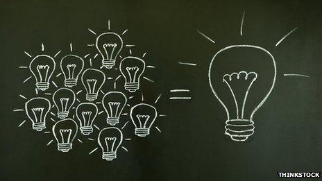 Lightbulbs drawn on blackboard