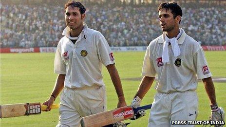 A file photo of VVS Laxman with Rahul Dravid during their epic partnership of 376 runs to set up a historic victory for India against Australia in a test match in Kolkata in 2001.