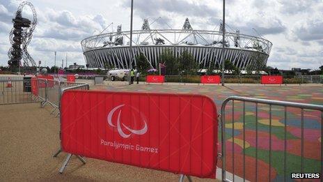 Paralympic Games signs go up around the Olympic Park