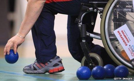 Competitor playing boccia