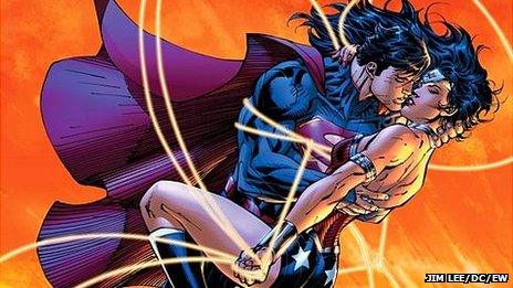 Super Man and Wonder Woman from DC Comics' Justice League 12