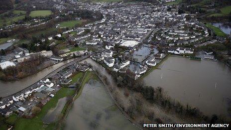 Aerial photograph of flooding in Keswick