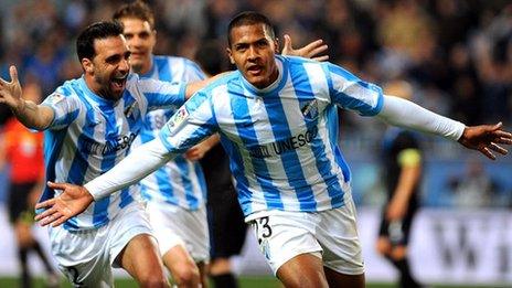 Salomon Rondon of Malaga celebrates