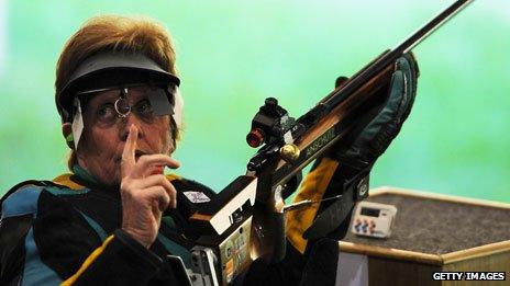 Australian shooter Libby Kosmala at the 2008 Beijing Games - she's competing in London, at the age of 70