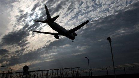 Plane landing at Heathrow Airport