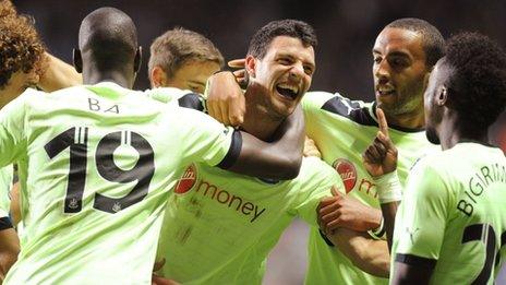 Newcastle's Haris Vuckic celebrates his opening goal