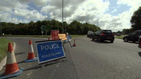 Road closed signs and cones