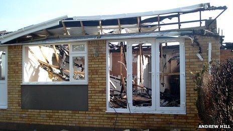 Andrew and Chaska's bungalow after the fire