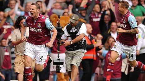 Kevin Nolan (left) celebrates West Ham's opening goal