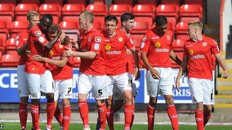 Crewe celebrate Max Clayton's goal