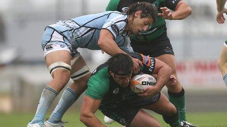 Joshua Navidi of Cardiff in action against Connacht's Ronan Loughney