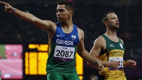 Brazil's Alan Oliveira (left) and Oscar Pistorius