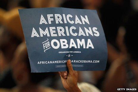 Sign reading "African Americans for Obama".