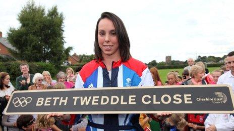 Beth Tweddle holding sign