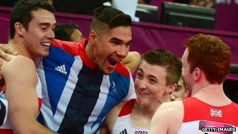 Louis Smith celebrates with team-mates