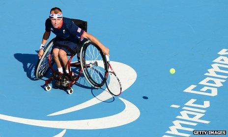 Andy Lapthorne of Great Britain playing wheelchair tennis