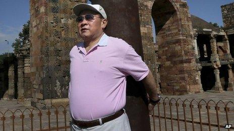 Chinese Defence Minister Gen Liang Guanglie at the Qutub Minar in Delhi on 5 September 2012