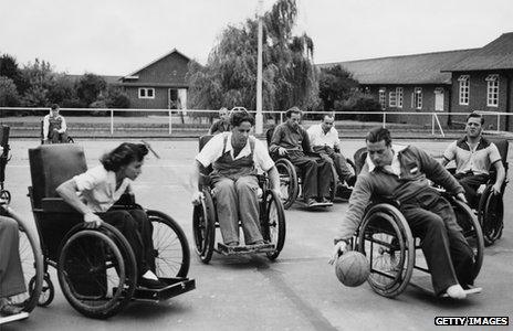 Wheelchair netball at Stoke Mandeville hospital in 1953