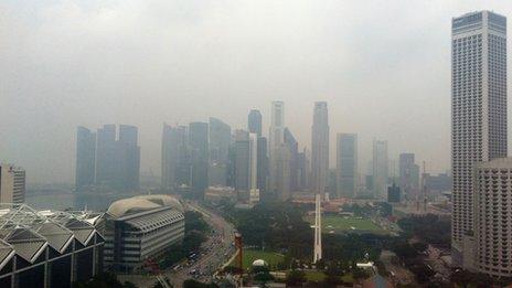 Haze blanketing Singapore's central business district on 6 September 2012